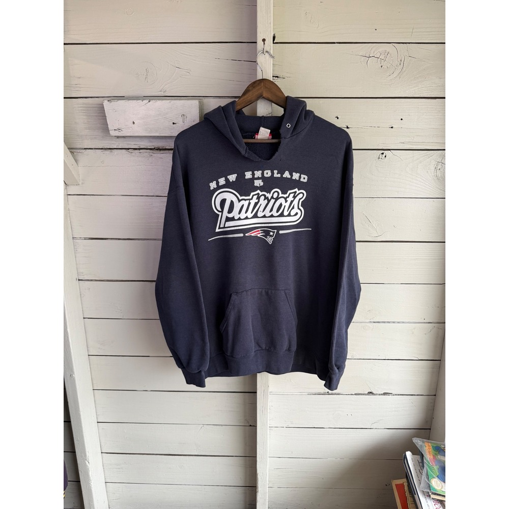 Vintage New England Patriots NFL Hoodie Navy Blue Graphic Sweatshirt XL Mens